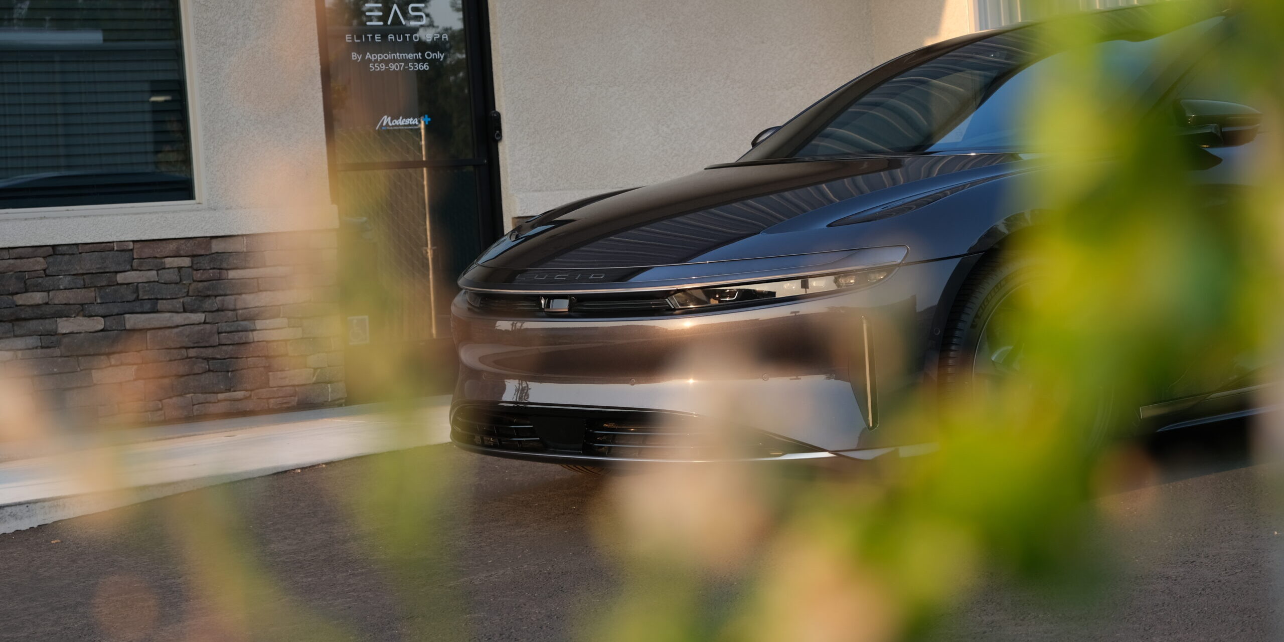 Ceramic coating maintenance front view of lucid air